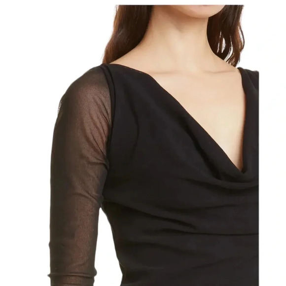 Fuzzi by Jean Paul Gaultier Mesh Cowl Neck V-neck Dress In Nero Black Size M NWT - Picture 4 of 10